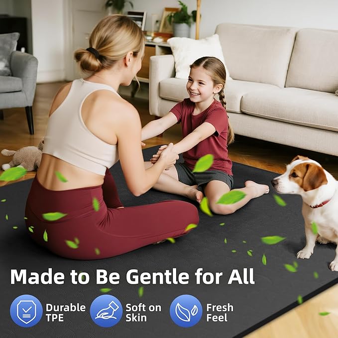 Extra Large TPE Yoga Mat 72"x35" / 78"x57" - Wide Non-Slip Mat for Yoga, Pilates & Home Gym, 6mm Thick Cushion for Comfort & Balance, Waterproof, Easy to Carry with Strap or Bag for Solo or Partner Workouts