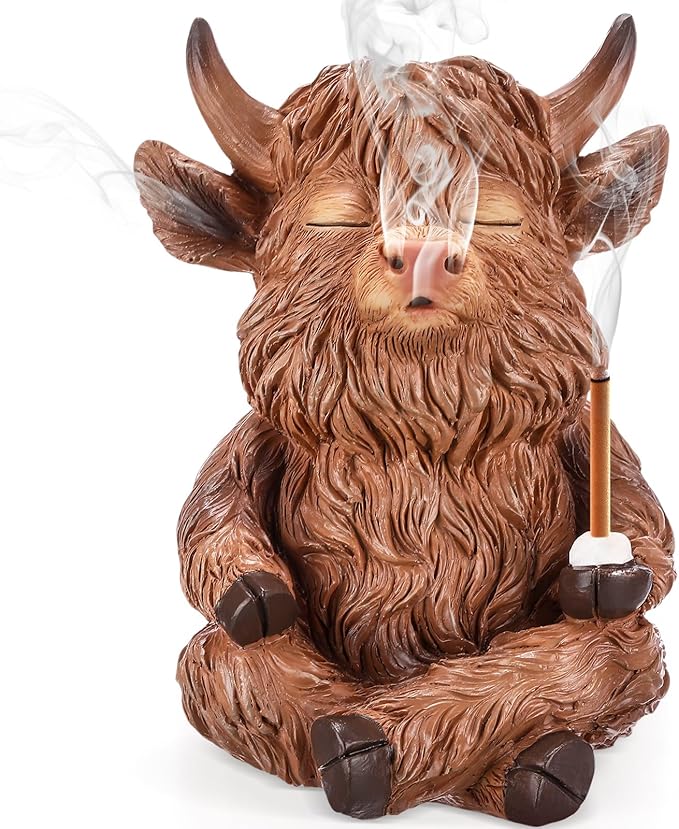 Highland Cow Incense Holder for Sticks, Incense Cone Burner Ornaments, Desk Unique Presents for Women Men Aromatherapy Ornament Home Decor Yoga Meditation Relaxation Office