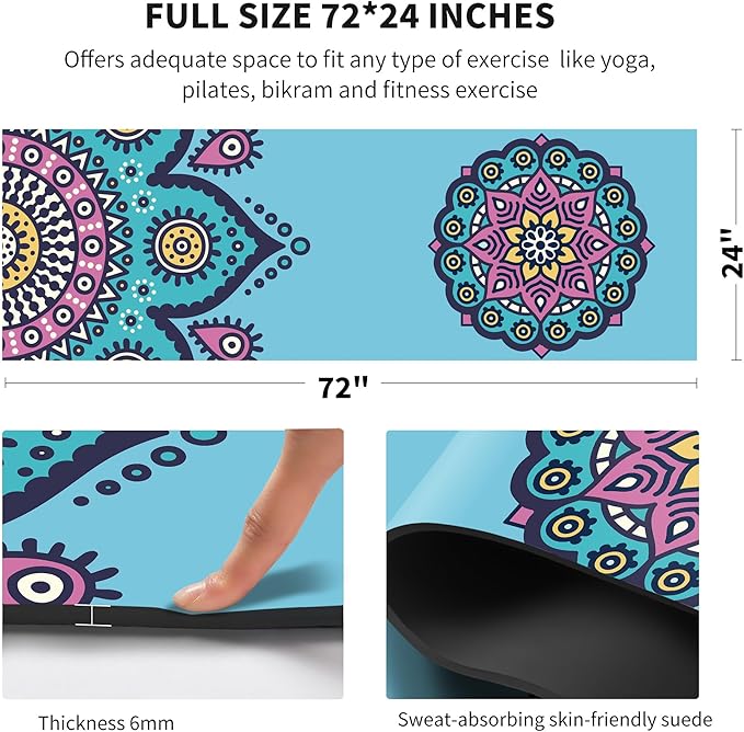 nuveti Yoga Mat Print Extra Thick TPE Non Slip Fitness Exercise Mat with Carrying Bag,72"x24" Extra Thick 6MM Exercise & Workout Mat for Yoga, Pilates Fitness and Floor Exercises - Bloomnest