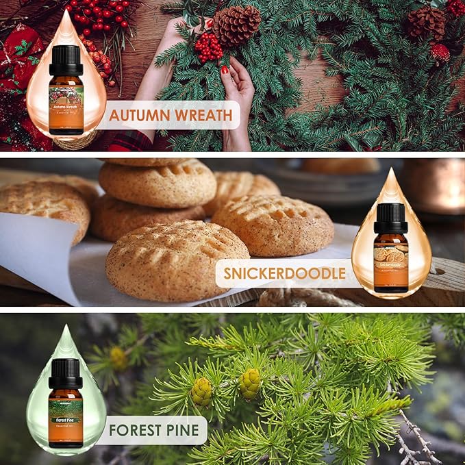 Autumn Fragrance Oil Set, ARVIDSSON Fall Essential Oils for Diffuser and Candle Making, Pumpkin Spice, Cinnamon, Spiced Cider, Snickerdoodle, Autumn Wreath, Pine, Cozy Scented Oils - Bloomnest