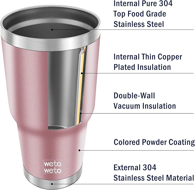 WETOWETO 30 oz Tumbler Stainless Steel Vacuum Insulated Coffee Cup Double Wall Vacuum Coffee Cup Thermal Cups for Hot and Cold drinks, Suitable for Beach, Travel (Rose Gold, 1 Pack) - Bloomnest