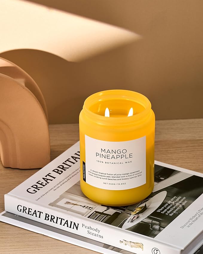 M&SENSE Mango Pineapple Scented Candle, 19.4oz Non Toxic Natural Soy Wax 110 Hours Long Lasting Burn Fruit Scent Summer Gifts for Housewarming, 2 Wick Aromatherapy Candle for Women Men Family Friends - Bloomnest