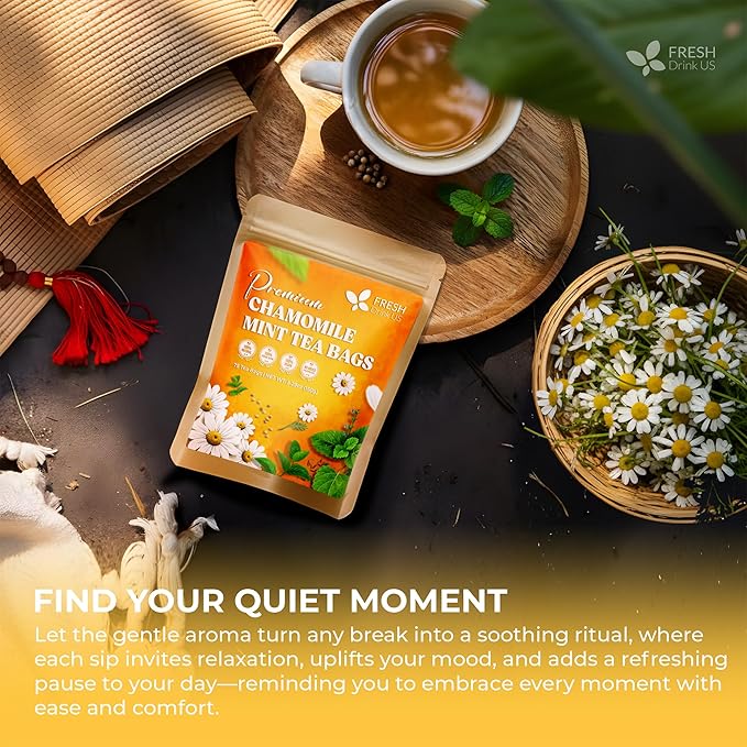 FreshDrinkUS, Chamomile Mint Tea Bags | 135 Count | Refreshing Herbal Blend of Chamomile Flower, Peppermint, Lemon Balm & other herbs – Smooth Floral & Minty Flavor – Premium Quality, Caffeine-Free - Bloomnest