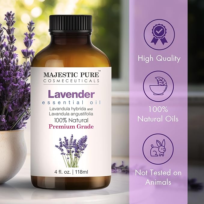 Majestic Pure Lavender Essential Oil with Glass Dropper - 4 Fl Oz Pack of 2-100% Pure and Natural Lavender Oil - Premium Grade Essential Oils for Diffuser, Aromatherapy, Soap and Candle Making - Bloomnest