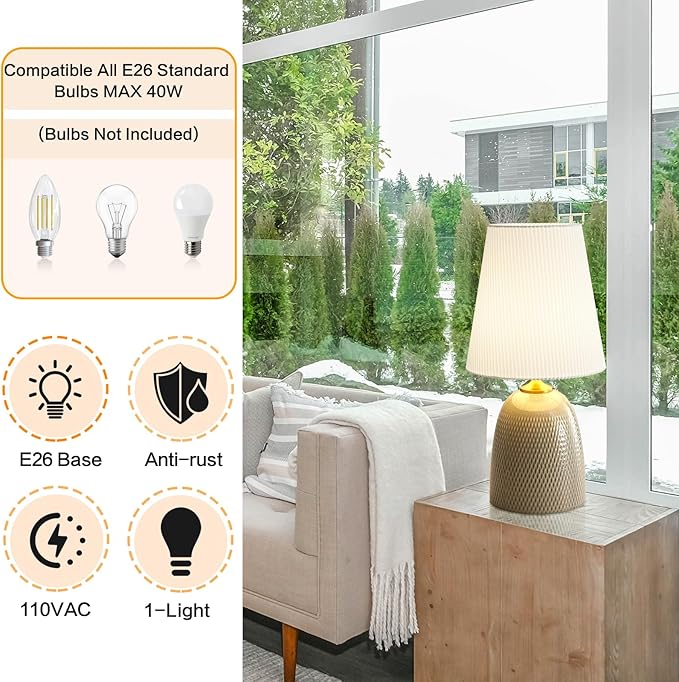 Gray Textured Ceramic Table Lamps 22.75", Modern Bedroom Table Lamp Decor for Living Room Bedroom Office Desk End Bedside Tables - Bloomnest