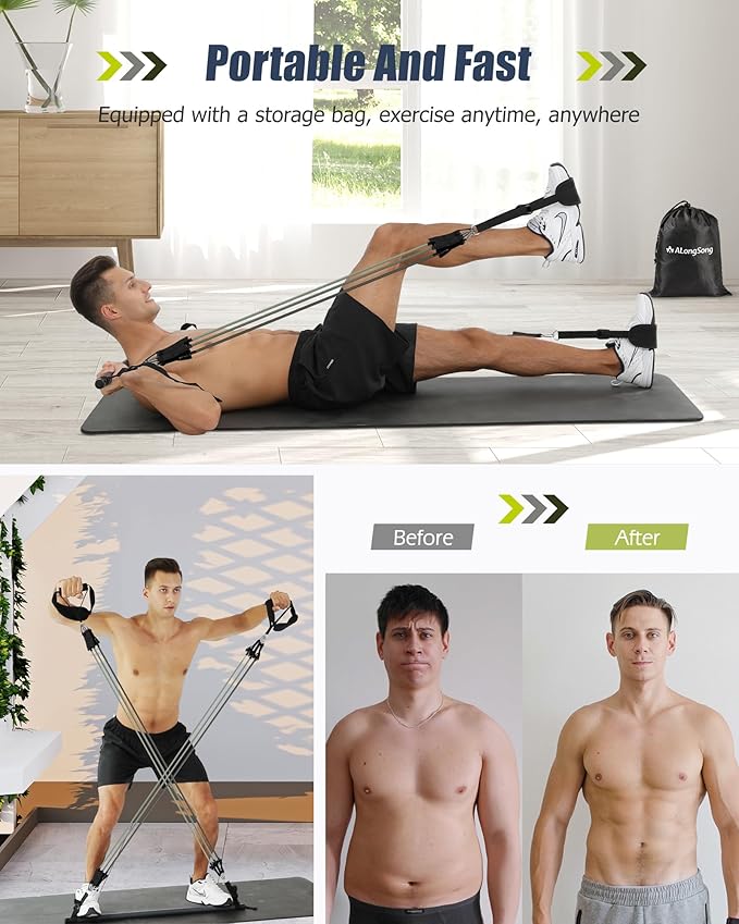 Upgraded Pilates Bar Kit with Resistance Bands Natural Latex for Women & Men, Heavy-Duty Stainless Steel Multifunctional Yoga Pilates Stick for Home Gym Exercise Fitness Equipment Full-Body Workouts - Bloomnest