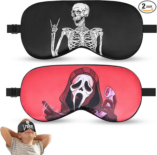 2 Pcs Human Skulls Sleep Halloween Mask for Women Men, Silk Eye Covers for Sleeping, Adjustable Strap & Light Blocking Design, Adult Children's Bedtime Blindfold for Travel and Home Use (Human Skulls) - Bloomnest