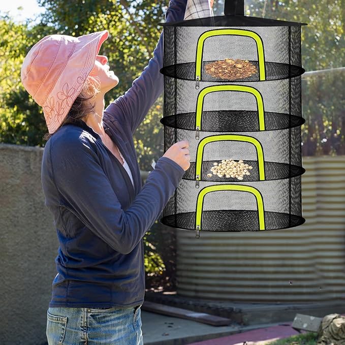 4 Layer Herb Drying Rack, Hanging Mesh Net, Foldable Plant Drying Rack With U-Shaped Zipper, Garden Trimming Shears and Hooks, For Drying Herbs Plants, Fruits, Seafood, Clothing(4 Layers-23.62'') - Bloomnest