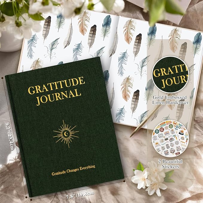 Lanpn Daily Gratitude Journal for Men Woman, 4 Month Mindfulness & Affirmation Planner, 7.8"x9.2" The 5 Minute Grateful Diary, Guided Reflection with Positivity Prompts Undated Notebook, Green - Bloomnest