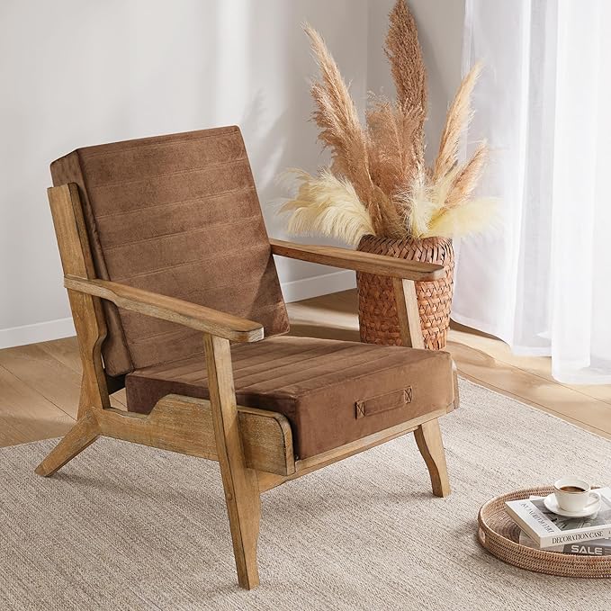 Codi High Density Foam Floor Pillow 2 Sets, 5" Thick Large Meditation Cushions Seating for Adults and Yoga Sitting, Washable Thick Couch Cushion with Soft Tufted Covers - 22 inch Coffee