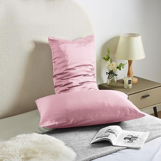 Silk Pillow Cases 2 Pack Mulberry Silk Pillow Cases Soft Breathable Both Sided Natural Silk Pillowcase with Zipper Beauty Sleep Silk Pillow Cases for Gift(Standard,Pink) - Bloomnest