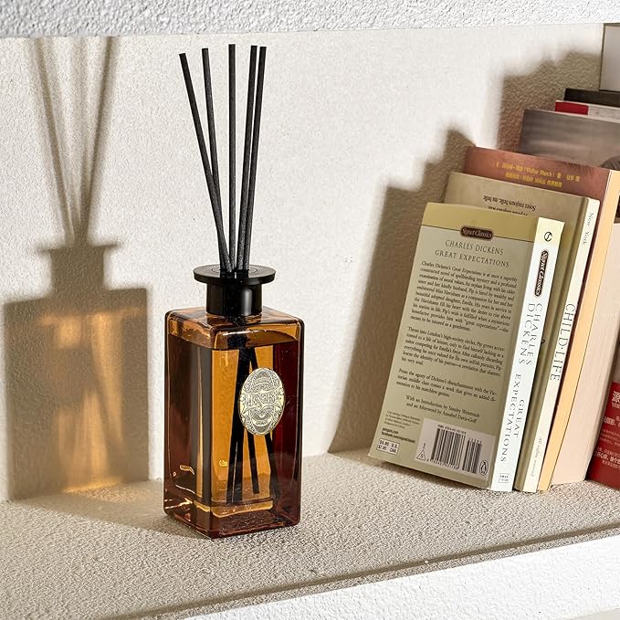 M&SENSE 10.14 oz Large Reed Diffuser Set | Tobacco Teakwood Scent Oil Diffuser with Sticks | Hotel Collection Non-Toxic Essential Oil |for Bedroom Bathroom Living Room - Bloomnest