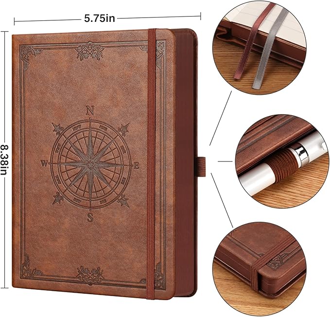 AHGXG Thick Journal Lined Notebook for Men - 320 Numbered Pages A5 College Ruled Notebook for Writing, 100gsm Paper, Vintage Leather Hardcover, for Women Work Office School, 5.75'' X 8.38''- Brown - Bloomnest