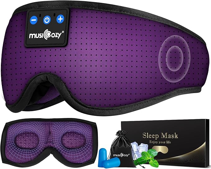 MUSICOZY 3D Sleep Headphones Mask Sleeping Headphones for Side Sleepers Eye Mask, Wireless Bluetooth Headband Headphones Cool Gadgets Unique Gifts(Purple) - Bloomnest