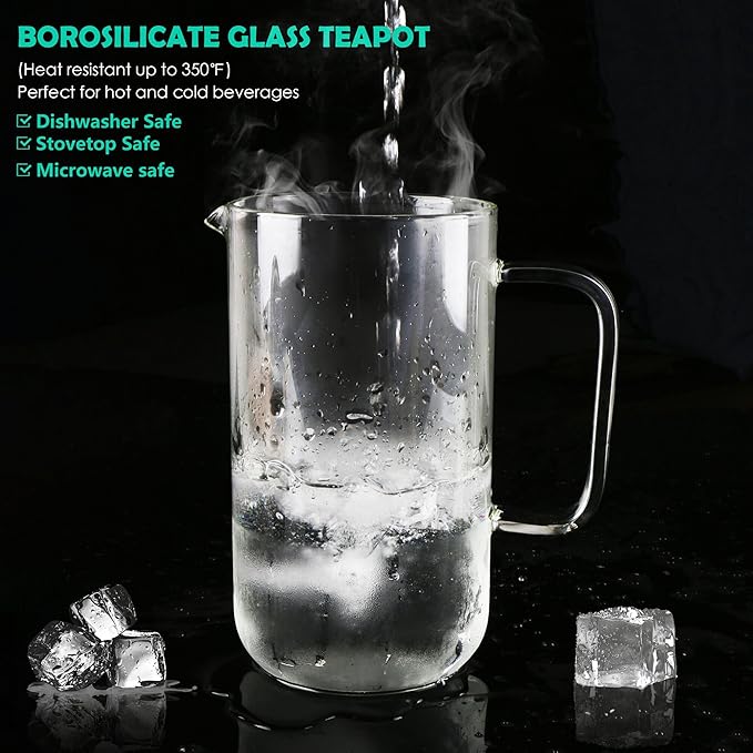 Aquach 51oz Glass Teapot with Stainless Steel Removable Infuser, Stovetop & Dishwasher Safe, Ideal for Loose & Blooming Tea Brewing - Bloomnest