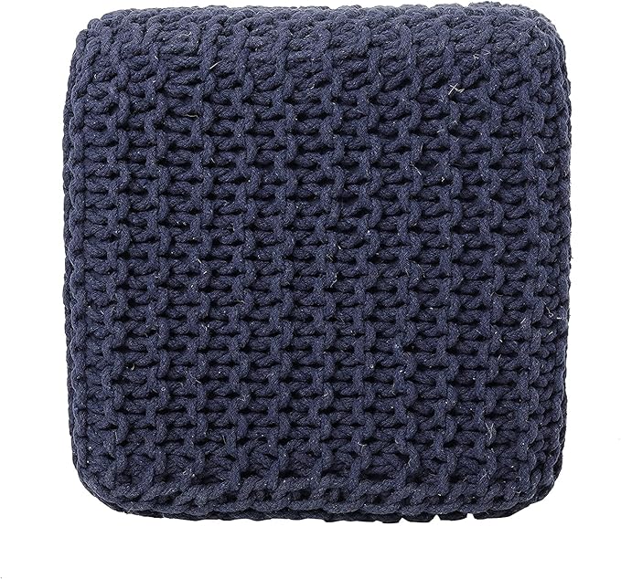 REDEARTH Square Hand Knitted Pouf - Foot Stool Ottoman Coffee Table - Cotton Cord Boho Pouffe - Poof Accent Footrest for Living Room - Bedroom - Library (16" x 16" x 16") - Navy Blue - Bloomnest