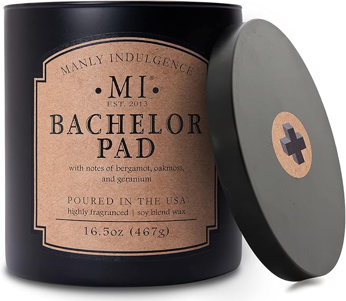 Manly Indulgence Bachelor Pad Scented Candles for Men, 2 Wick, 16.5 oz Premium Soy Blend Wax, 60H Burn, Candles for Home Scented - Made in The USA - Bloomnest