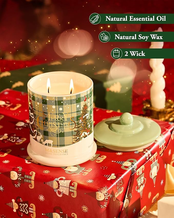 M&SENSE Fireside Cedarwood Scented,Soy Wax Candle,2 Wick 12.7oz Jar Candle,75 Hour Long Lasting Slow Burning, Soy Organic Wax Non Toxic,Aromatherapy Candle Gift for Christmas - Bloomnest