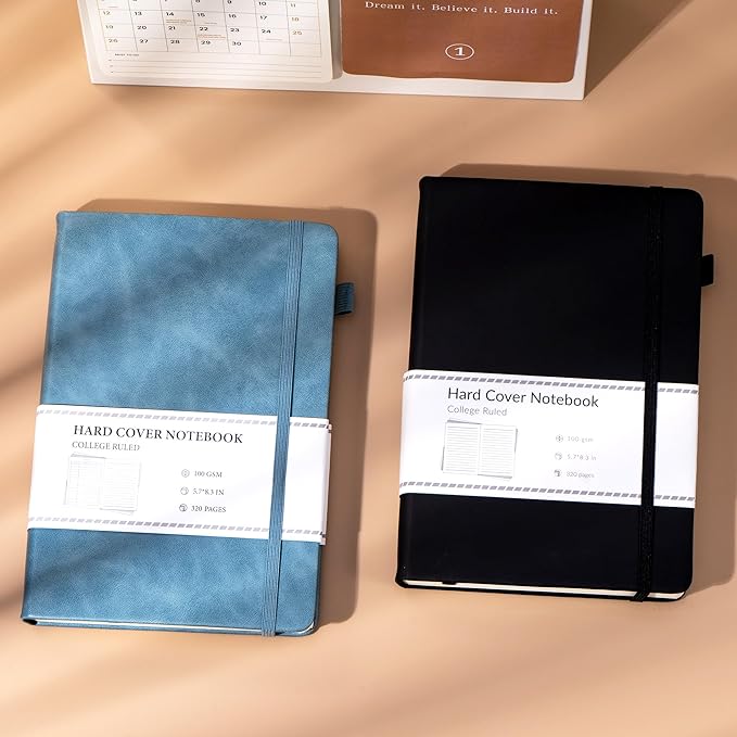 CAGIE 2 Pack Journals Notebooks for Women Men Leather Journals for Writing Hardcover A5 Journaling Notebooks Thick Journal Supplies Diary, Black& Blue - Bloomnest