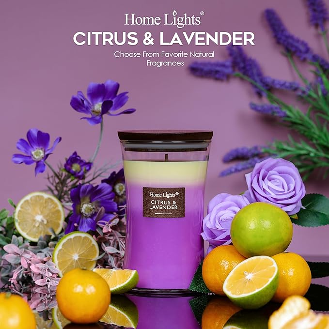 HomeLights 3-Layer Candles for Home Scented, 21.52 OZ Natural Soy Wax Scented Candles Burns Up to 100 Hours, Large Jar, Citrus & Lavender - Bloomnest