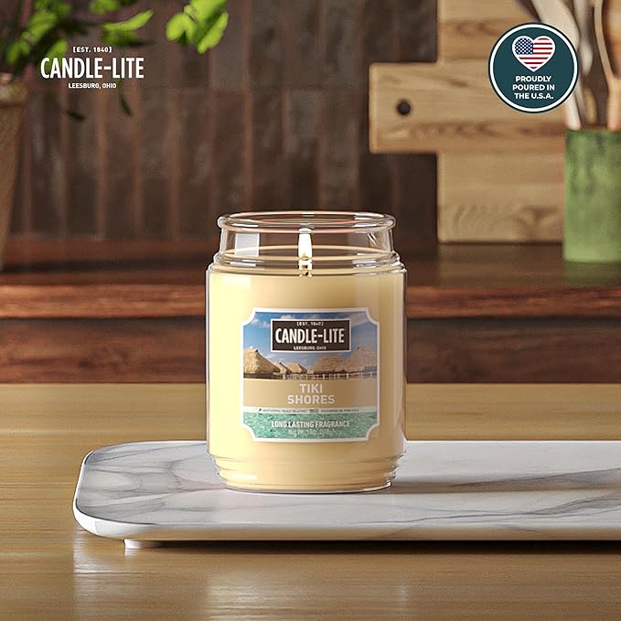 Candle-lite Scented Candles, Tiki Shores, 18 oz Jar, Proudly Poured in The USA, Aromatherapy Candle, Single-Wick with 110 Hours of Burn Time, Perfect for Creating a Refreshing Ambiance - Bloomnest