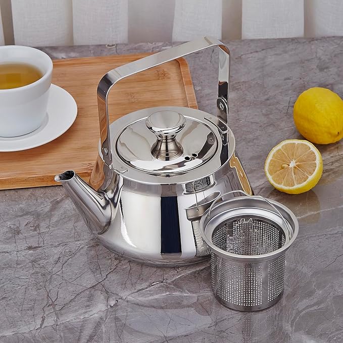SANQIAHOME 1.6 Quart stainless steel teapot with Infuser A modern, minimalist style