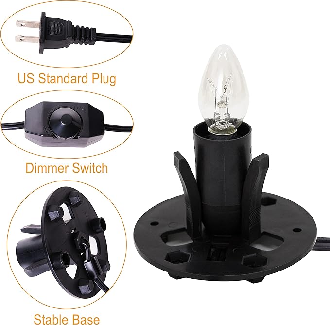 Himalayan Salt Lamp Cord Replacement with Dimmer Switch(2-Pack) and E12 Halogen Salt Lamp Bulbs(6-Pack) - Bloomnest