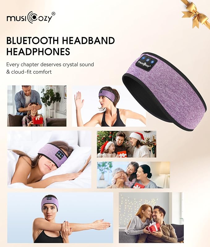 MUSICOZY Sleep Headphones Bluetooth 5.4 Headband, Wireless Earphones Music Sleep Earbuds Sleeping Eye Mask with HD Stereo Speakers for Workout Running Travel Yoga, Ideal Gifts for Women Men - Bloomnest