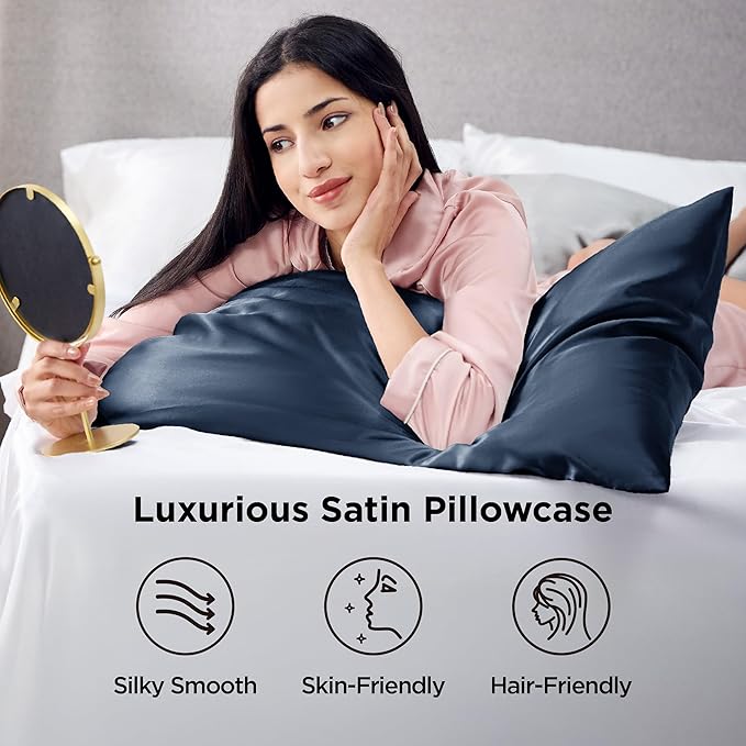 Bedsure King Size Satin Pillowcase Set of 2 - Blue Silky Pillow Cases for Hair and Skin with Envelope Closure, Similar to Silk Pillow Cases, Gifts for Women Men, 20x36 Inches, 2pcs - Bloomnest