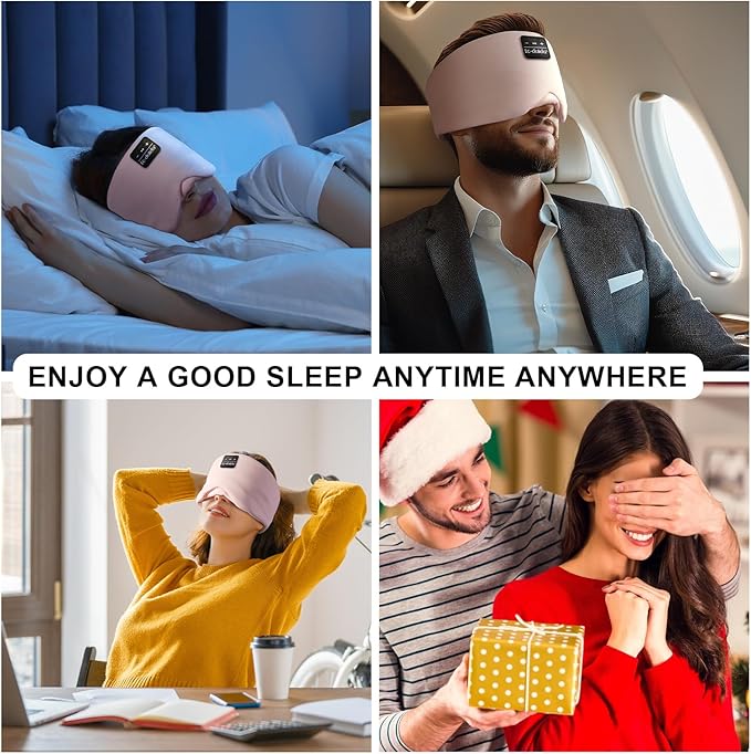 LC-dolida Sleep Mask with Bluetooth Headphones, Ice Silk Sleep Headphones with Bluetooth 5.4, Total Blackout Eye Mask for Sleeping, Sleep Soft Mask for Women Men, All Night Sleep, Travel(Pink) - Bloomnest