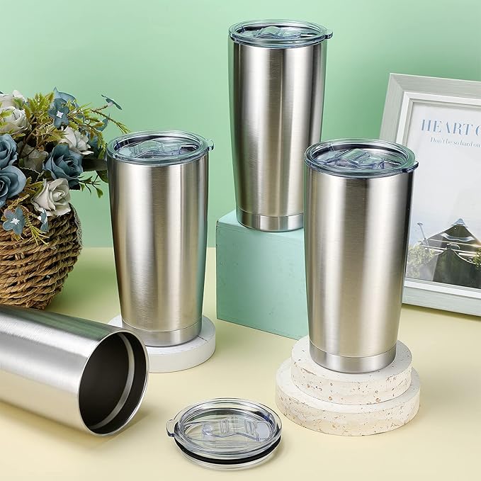 Sieral 36 Packs Stainless Steel Tumbler Bulk with Lid Vacuum Double Wall Insulated Travel Coffee Mug Powder Coated Tumbler Cup for Graduation Wedding Christmas Birthday Party(Silver, 20 oz) - Bloomnest
