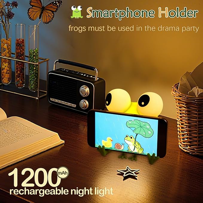 Frog Cute Night Light, Big Eyes Frog Gifts Kids Lamp, Squishy Rechargeable Dimmable Bedside Nightlight, Silicone LED Funny Light Up Animal, Boy Girls Baby Nursery College Dorm Décor - Bloomnest
