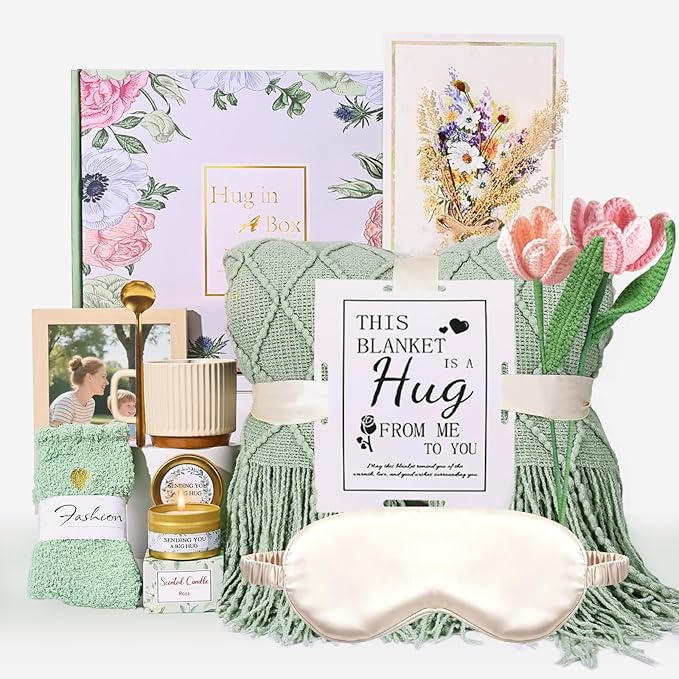 Get Well Soon Gift Baskets Self Care Package after Surgery, Christmas Birthday Gifts for Women, Hug in a Box Sympathy Gift Baskets Relaxation Thinking of You Feel Better Gifts for Women, Sage Green - Bloomnest