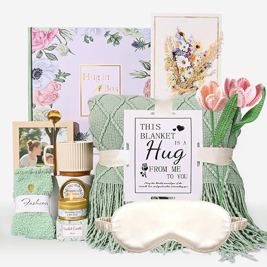 Get Well Soon Gift Baskets Self Care Package after Surgery, Christmas Birthday Gifts for Women, Hug in a Box Sympathy Gift Baskets Relaxation Thinking of You Feel Better Gifts for Women, Sage Green - Bloomnest