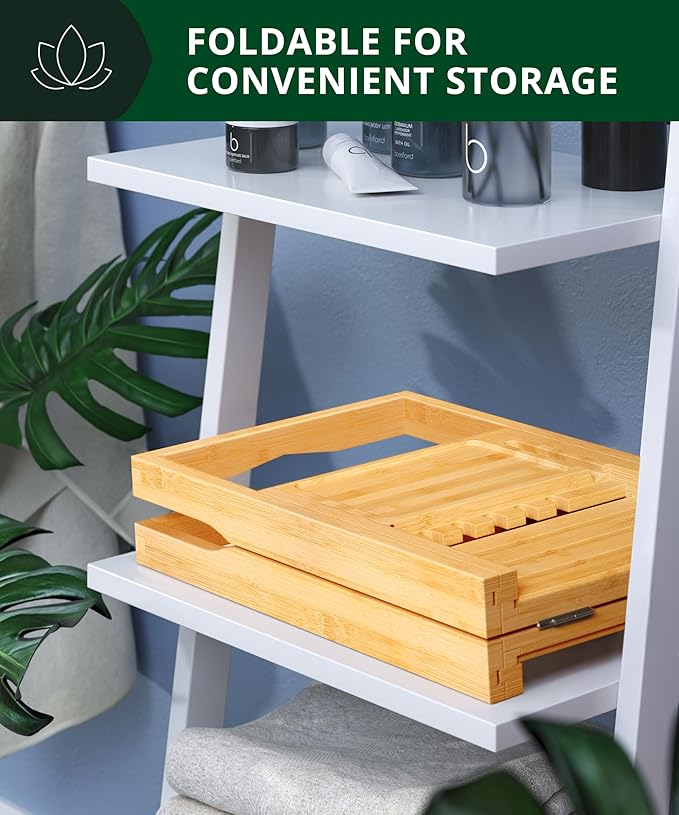ROYAL CRAFT WOOD Premium Foldable Bathtub Tray Caddy - Wood Bath Tray for Tub, Bamboo Shelf, Expandable Bath Table Trays, Bathtub & Bathroom Accessories for New Home & Mothers, Birthday Gifts for Mom - Bloomnest