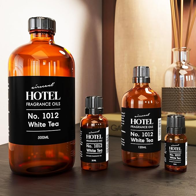 AirScent Hotel Diffuser Oil No. 1012 Inspired by The White Tea Hotel Scent - Premium Fragrance Oil for Ultrasonic and Waterless Diffusers and Crafting - 30 mL, 1 fl oz Glass Dropper Bottle Airscent
