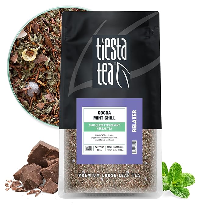 Tiesta Tea - Cocoa Mint Chill Loose Leaf Tea, Chocolate Peppermint Herbal Rooibos Blend, Non-Caffeinated, Hot or Iced, Makes Up to 200 Cups, Resealable Bulk Pouch, 12 Ounce - Bloomnest