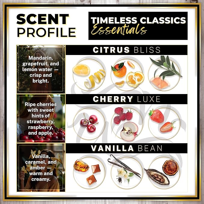 Urban Naturals Car Air Freshener Diffuser 3 Pack - Timeless Classics Essentials Scent, 45+ Days Long Lasting Fragrance, Made in USA, Glass & Wood, Hanging Design + Vent Cip, Easy to Use - Bloomnest