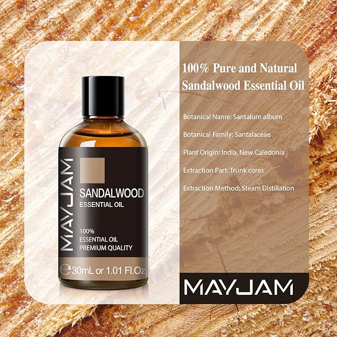 Sandalwood Essential Oil 1.01FL.OZ, MAYJAM Premium Aromatherapy Sandalwood Oil for Diffuser, Candle Making, Home Office Car Yoga Use, 30ML/Bottle - Bloomnest