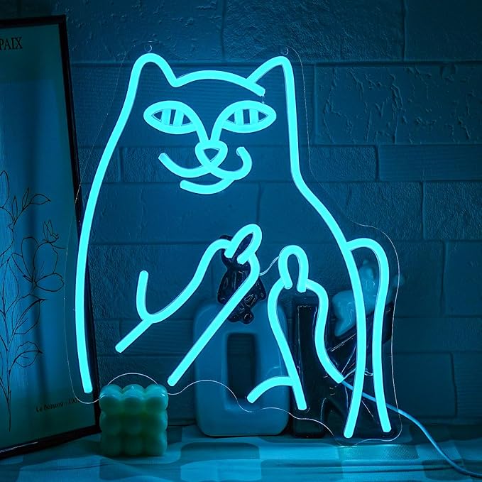 Bad Cat Neon Sign Blue Neon Cat Sign LED Sign Funny Animal Cat LED Neon Signs for Home Bar Office Living Room Bedroom Wall Decor Gift for Children Kids - Bloomnest