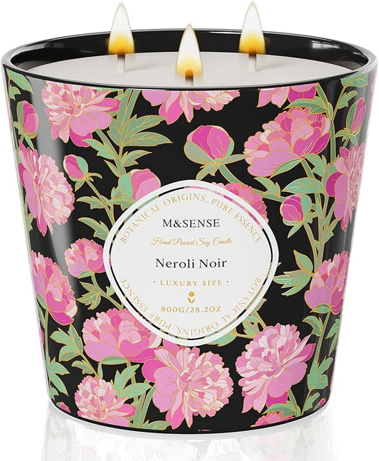M&SENSE Neroli Noir Scented Candle, 28.2oz 3 Wick Natural Soy Wax Large Candles, Long Lasting Clean Slow Burning No Toxic Décor for Home Relaxation, Romantic Dates & Gift-Giving - Bloomnest