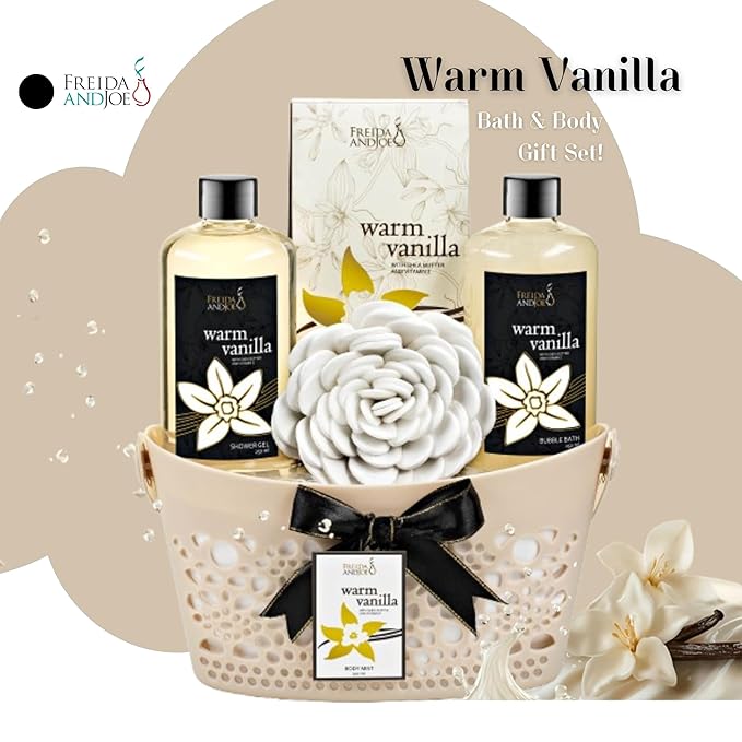 Bath & Body Gift Set for Men and Women Spa Kit with Shea Butter, Vitamin E, and Reusable Beautiful Basket – Perfect Unisex Valentines Gift for Relaxation (Warm Vanilla) - Bloomnest