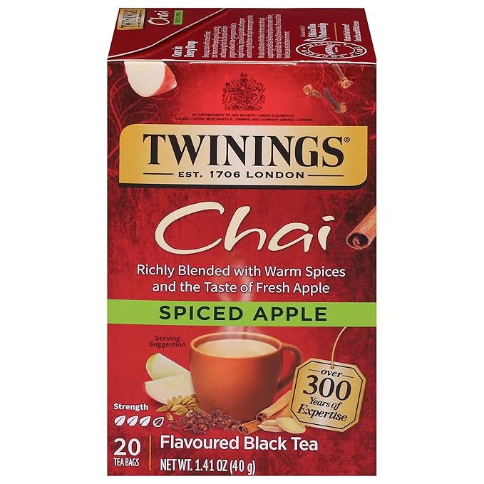 Twinings Spiced Apple Chai Black Tea Individually Wrapped Bags, 20 Count (Pack of 1), Sweet, Savoury Spices, Caffeinated, Enjoy Hot or Iced, 20 Teabags - Bloomnest