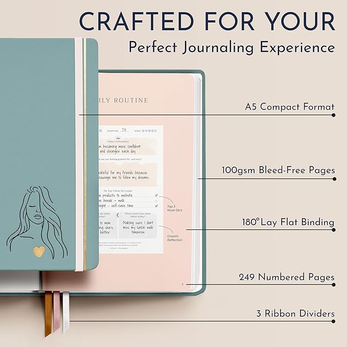 RYVE Daily Gratitude Journal for Women, 6-Month Guided Positivity & Wellness Journal with Prompts, Affirmations, Mindfulness, For Self-Reflection & Manifestation - Bloomnest