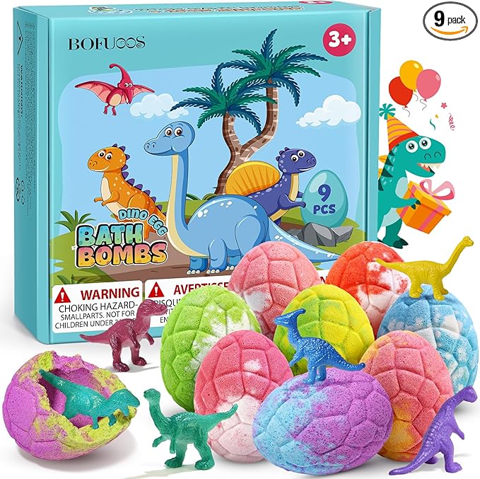 Dinosaur Bath Bombs for Kids with Surprise Inside, Christmas Stocking Stuffers for Kids, 9 Pack Bath Bombs Gift Set, Natural Organic Kid Bubble Bath Fizzy for Girls Boys with Bath Toys Inside - Bloomnest