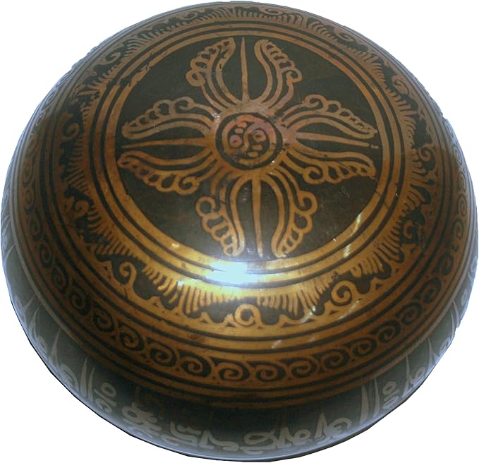 5129 SB 'B' Note Crown Chakra Antique Tibetan Auspicious Symbol Bowl Set ~ Nepal - Bloomnest