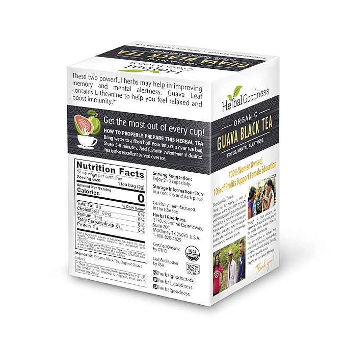 Guava Leaf Black Tea - Guava Leaves Herbal Tea Bags For Health, Immune Boost & Sleep |Hojas De Guayaba| Oral Health, Skin Health And Immune Support -24 Bags - Herbal Goodness. - Bloomnest