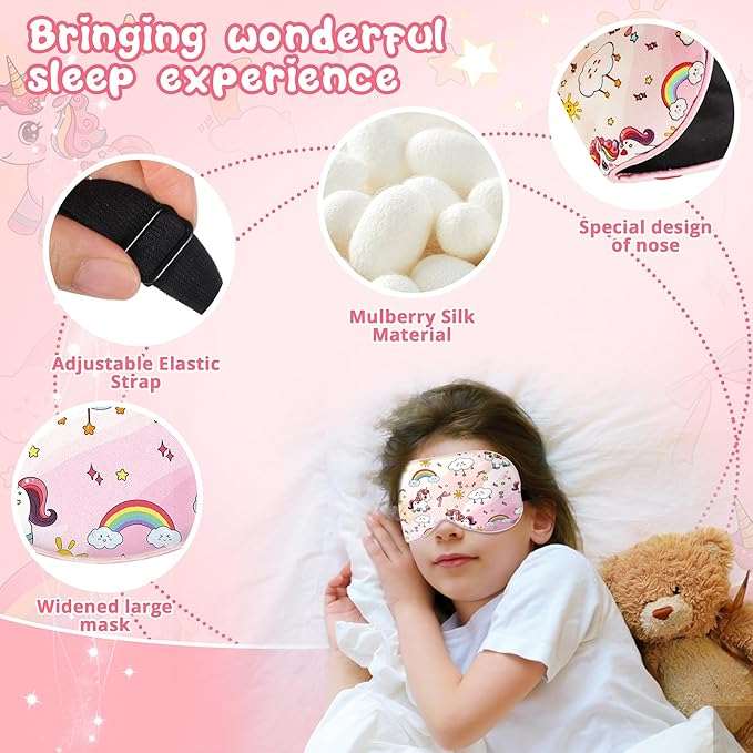 Kids Sleep Mask Eye Cover: 100% Real Natural Pure Silk Eye Mask with Adjustable Strap, Funny Blindfold Kids Eye Mask for Sleeping, Soft & Lightweight Eye Shade for Boys Girls Teens (Horse Style) - Bloomnest