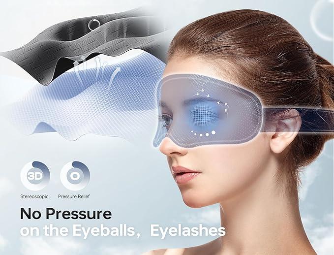 TOPOINT Sleep Mask with Bluetooth Headphones, 3D Eye Mask for Sleep Headphones with White Noise, Total Blackout, 5.4 Bluetooth, Timer, 15 Hours for Women Men, Travel, Meditation, Nap, CPAP Users - Bloomnest