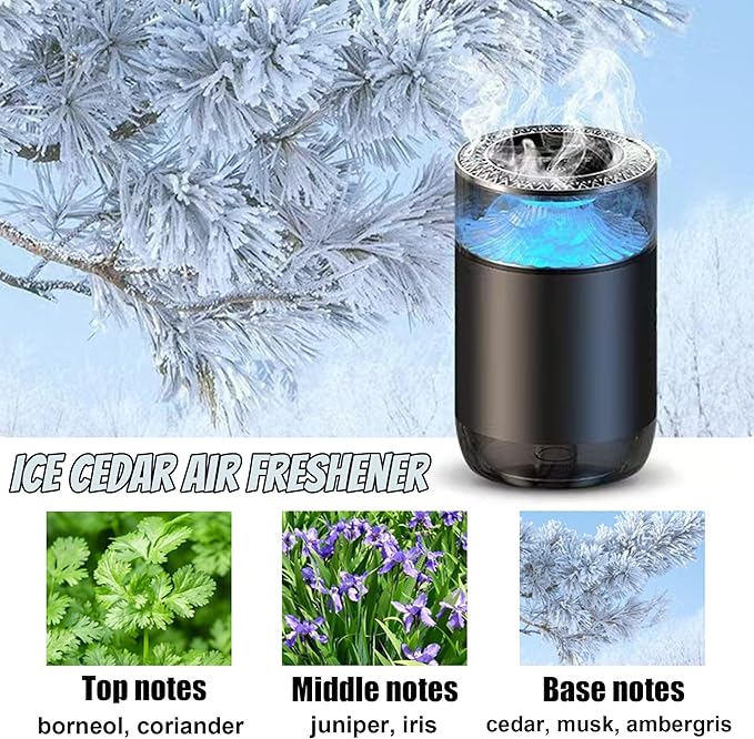 Smart Car Air Freshener, Car Air Freshener Diffuser with Ambient Light, Auto On/Off Intelligent Car Diffuser, 3 Mode Adjustable, Cars Scent Diffuser with 2 Essential Oil Box, Ice Cedar - Bloomnest